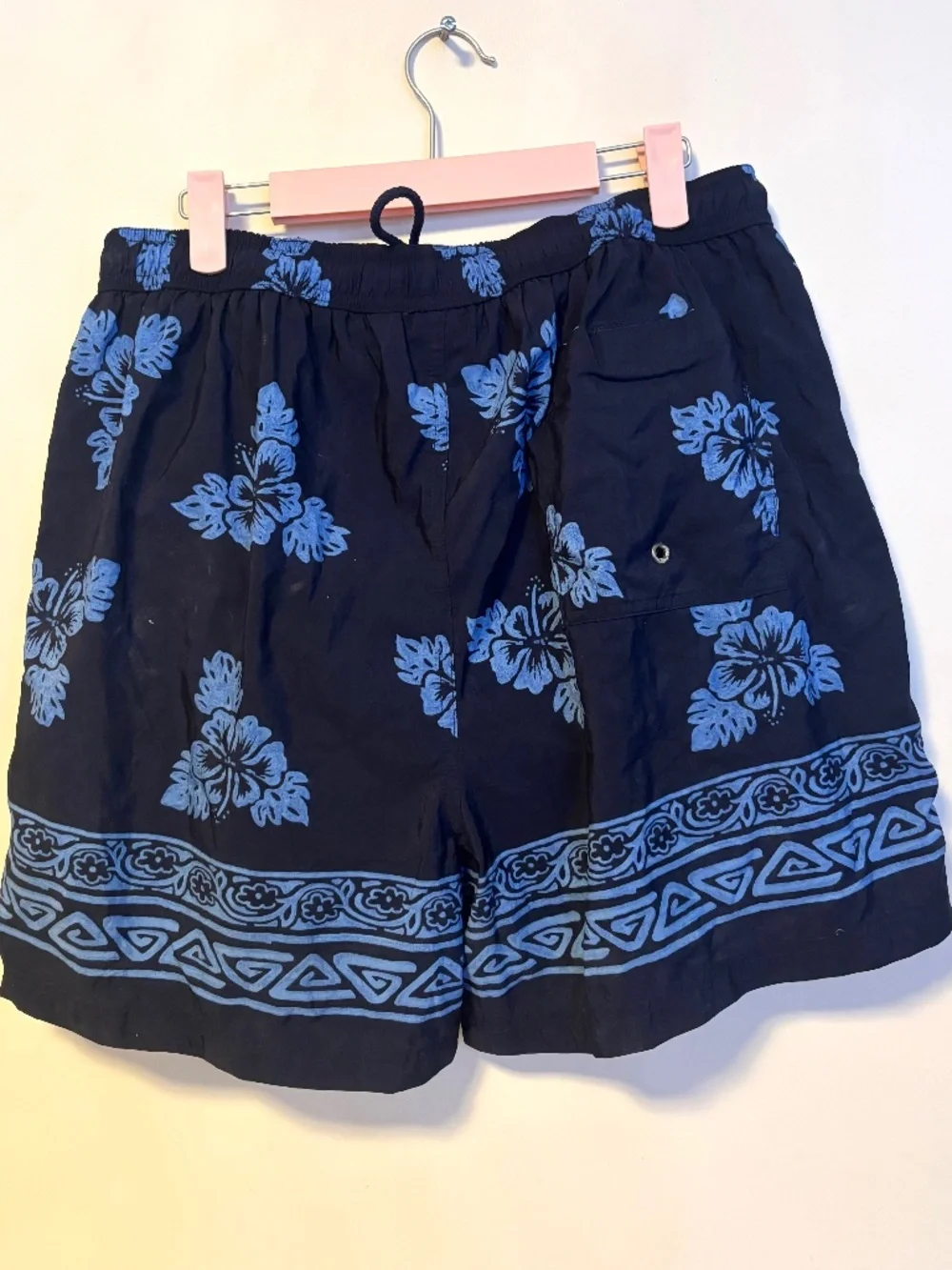 Sand n Sun Vacation Swim Tropical Swim Trunks Shorts Blue Hibiscus Mens L 36 38